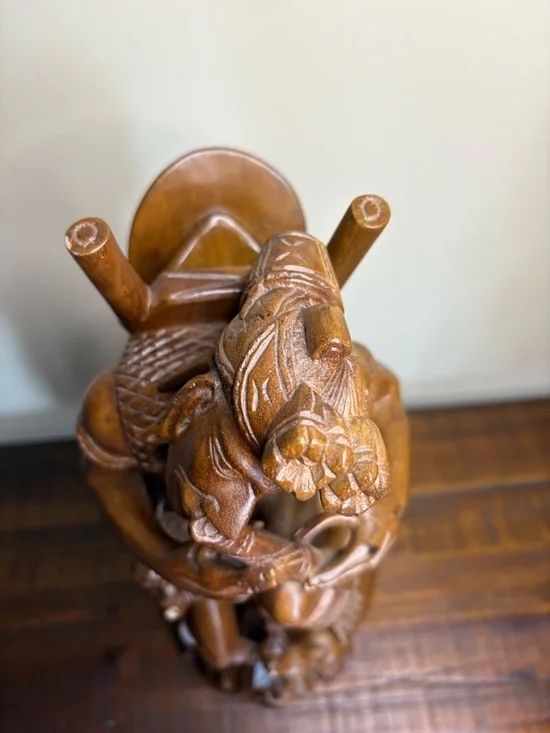 Vintage Folk Art Hand- Carved Wood Sculpture Depicting A Tribal Man - Picture 14 of 16